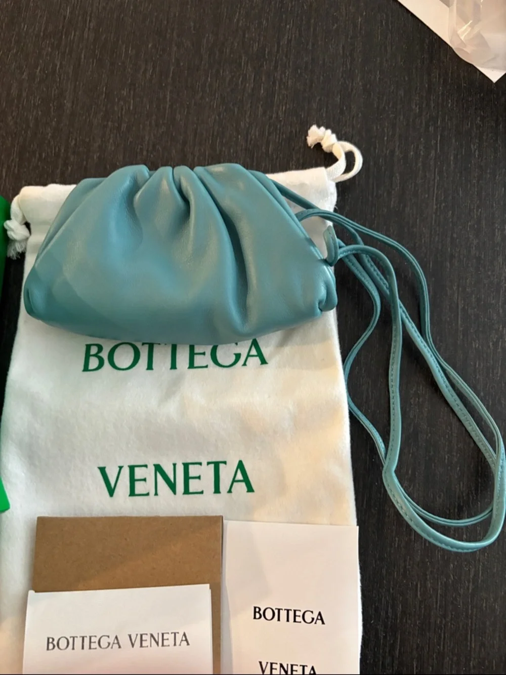 Bottega Veneta Teal Mini Gathered Leather Coin Pouch with Strap - Picture 2 of 9